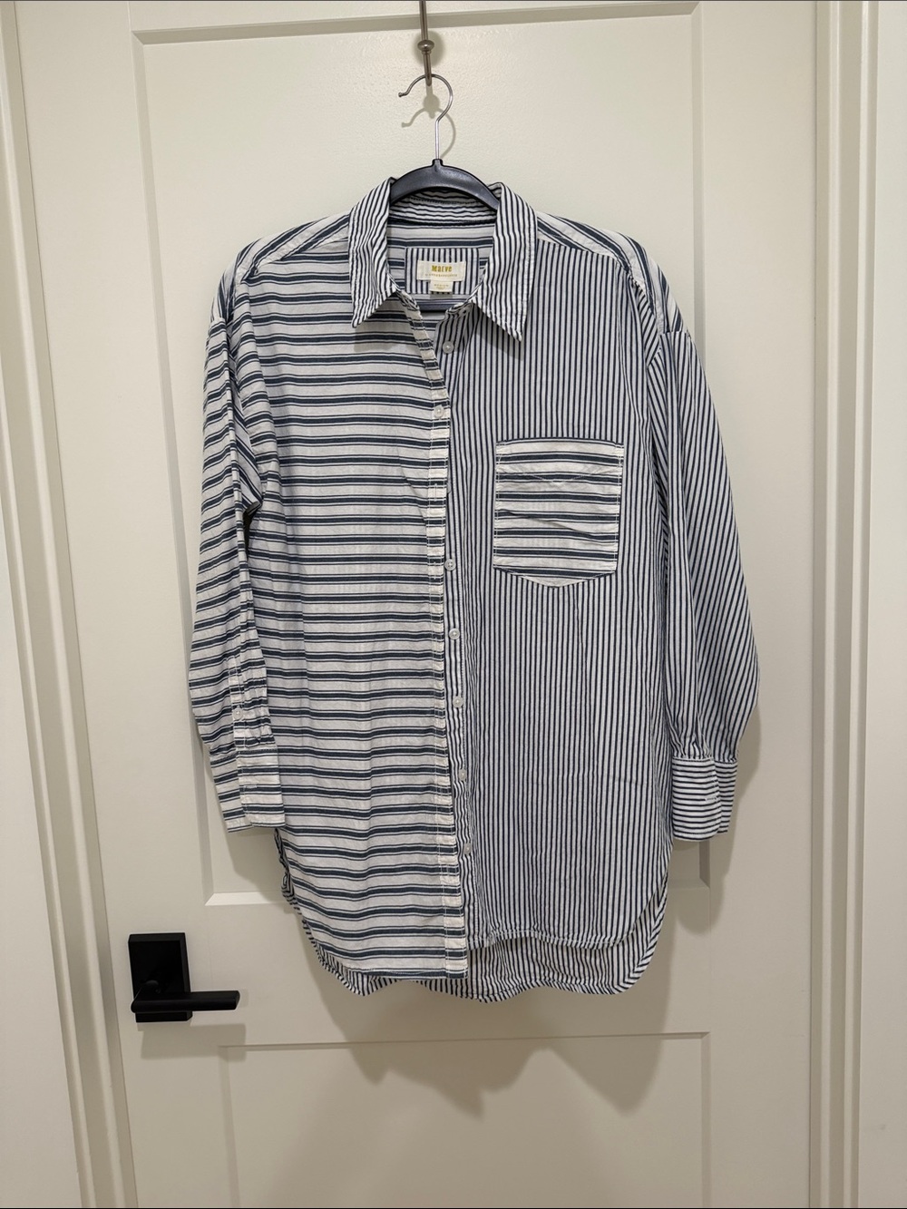 Anthropologie Navy & White Mixed-Stripe Button-Down Shirt